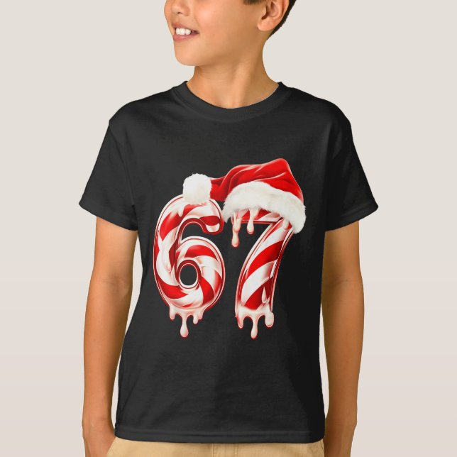 Melting Candy Cane 67 Christmas Design, Santa Hat  T-Shirt (Vorderseite)