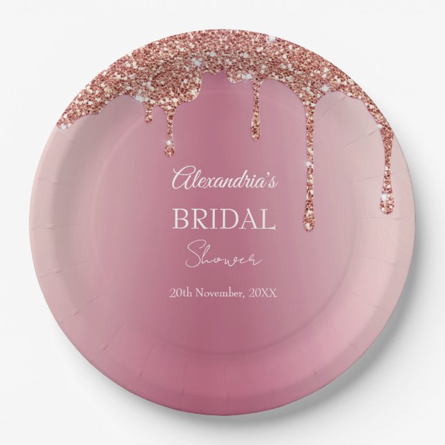 Melting Girly Pink Glitzern Brautparty Pappteller (Vorderseite)