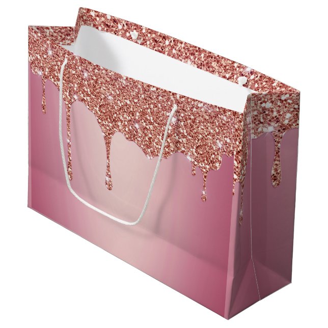 Melting Girly Pink Glitzern Große Geschenktüte (Vorderseite Schrägansicht)