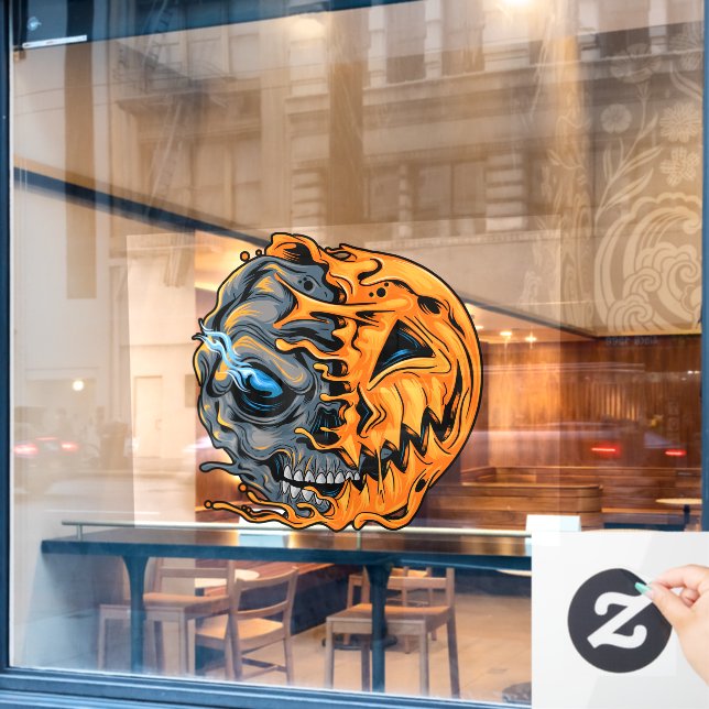 Melting Pumpkin Skull Fensteraufkleber (Café-Fenster)