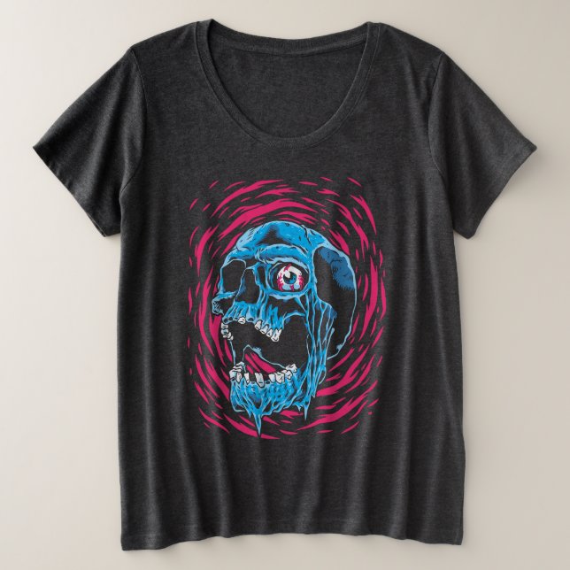 Melting Skull: Psychedelischer Horror Große Größe T-Shirt (Design vorne)