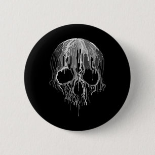 Melting Skull Schwarz-weiß Art Graphic Halloween Button