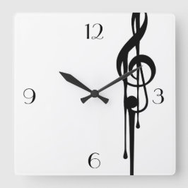 MELTPOINT WHITE Black G-Clef Big Custom Numbers Quadratische Wanduhr