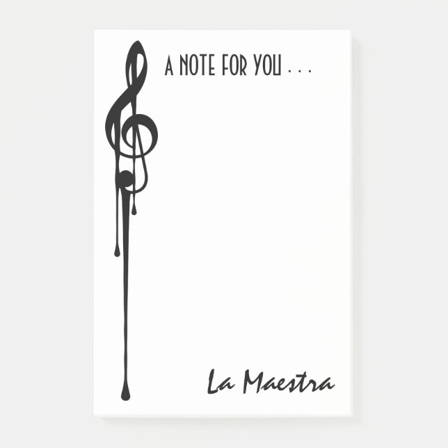 MELTPOINT WHITE Black G-Clef 'La Maestra' Custom Post-it Klebezettel (Vorderseite)