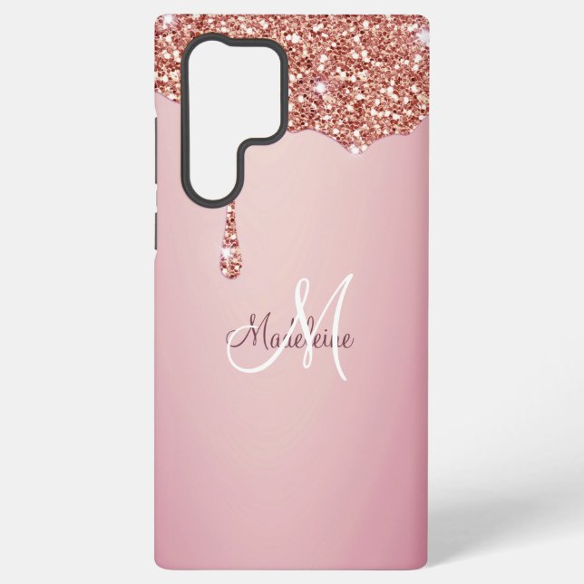 Melzen Girly Pink-Glitzern Personalisiert mit Name Samsung Galaxy Hülle (Rückseite)