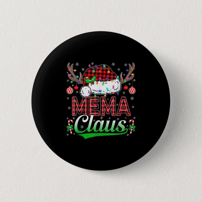 Mema Claus Christmas Lights Matching Family Xmas P Button (Vorderseite)