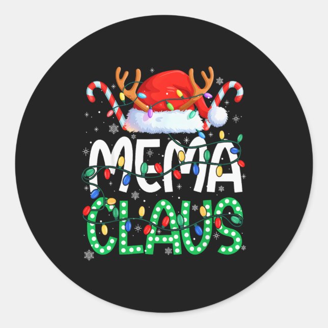 Mema Claus Christmas Lights Pajama Family Matching Runder Aufkleber (Vorderseite)