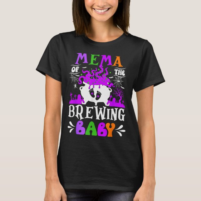Mema Of The Brewing Baby Grandma To Be Halloween  T-Shirt (Vorderseite)