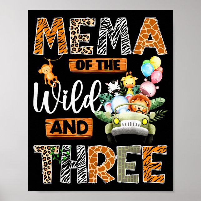 Mema Of The Wild And Three 3rd Birthday Boy Safari Poster (Vorne)