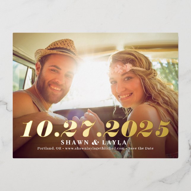 Memable Date FOIL Save the Date Postkarte (Vorderseite)
