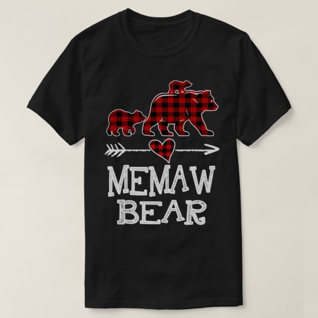 Memaw Bear Two Cubs Red Kariert Memaw Christmas Pa T-Shirt (Design vorne)