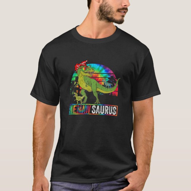 Memaw Dinosaur Funny Vater Memawsaurus 2 Zwei Kind T-Shirt (Vorderseite)