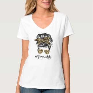 Memaw Life Messy Hair Bun Leopard Frauen T-Shirt