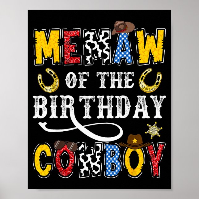 Memaw Of The Birthday Cowboy Western Rodeo Memaw  Poster (Vorne)