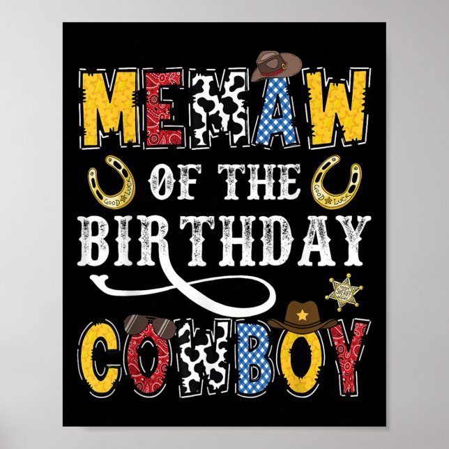 Memaw Of The Birthday Cowboy Western Rodeo Memaw  Poster (Vorne)