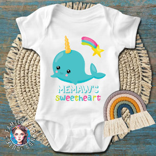 Memaw's Sweetheart Kawaii Narwhal Baby Strampler