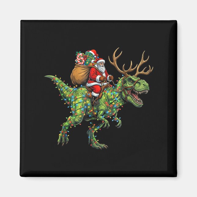 Meme 67 Christmas Santa Riding Dinosaur T Rex Boys Magnet (Vorne)