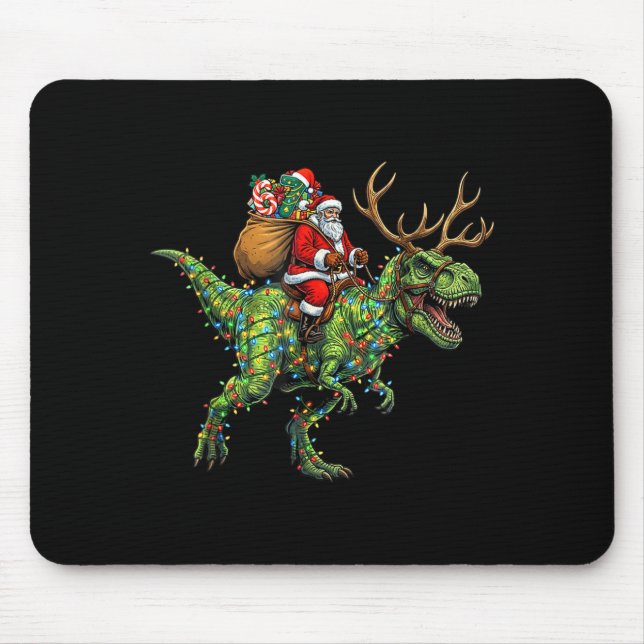 Meme 67 Christmas Santa Riding Dinosaur T Rex Boys Mousepad (Vorne)