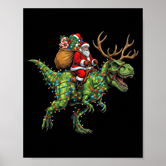 Meme 67 Christmas Santa Riding Dinosaur T Rex Boys Poster (Vorne)