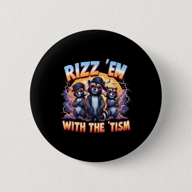 Meme Autistic Racoon Rizz GmbH mit dem Tism Autism Button (Vorderseite)