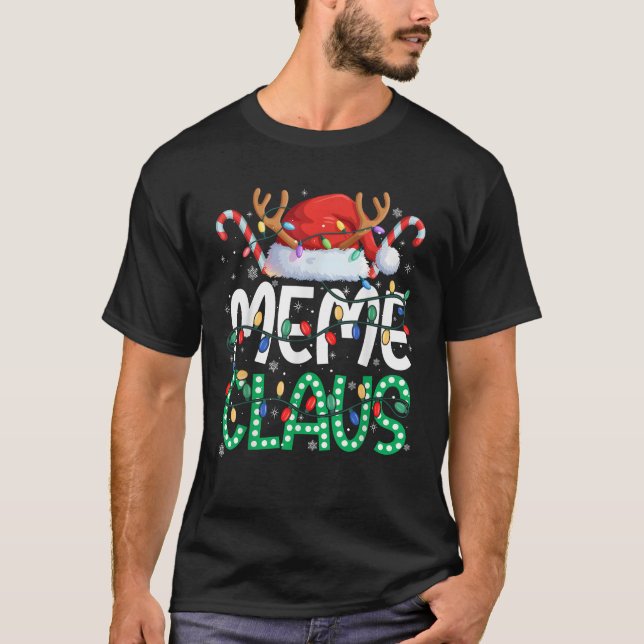 Meme Claus Christmas Lights Pajama Familie Matchin T-Shirt (Vorderseite)