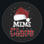 Meme Claus Christmas Red Kariert Pajama Familiensp Runder Aufkleber<br><div class="desc">Meme Claus Christmas Red Kariert Pajama Family Matching</div>