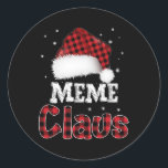 Meme Claus Christmas Red Kariert Pajama Familiensp Runder Aufkleber<br><div class="desc">Meme Claus Christmas Red Kariert Pajama Family Matching</div>
