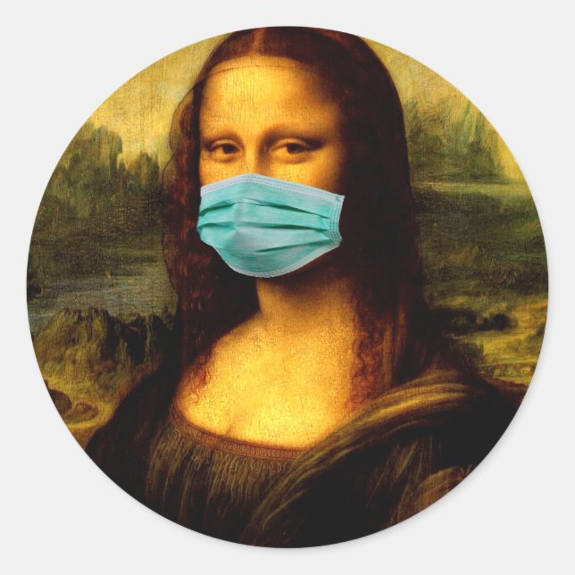 Meme. Funny. Mona Lisa in Quarantine. Runder Aufkleber (Vorderseite)