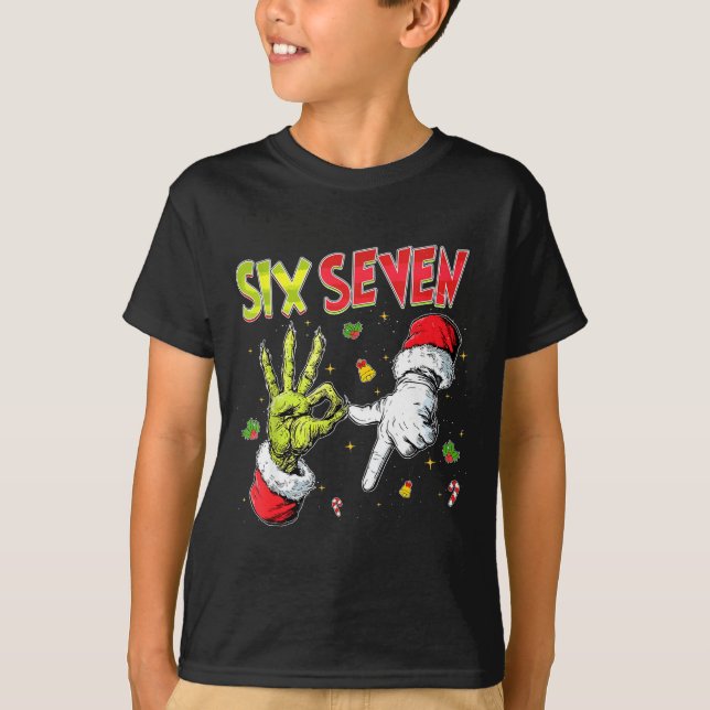 Meme Number 67 Bro Slang Six Seven Christmas Hand  T-Shirt (Vorderseite)