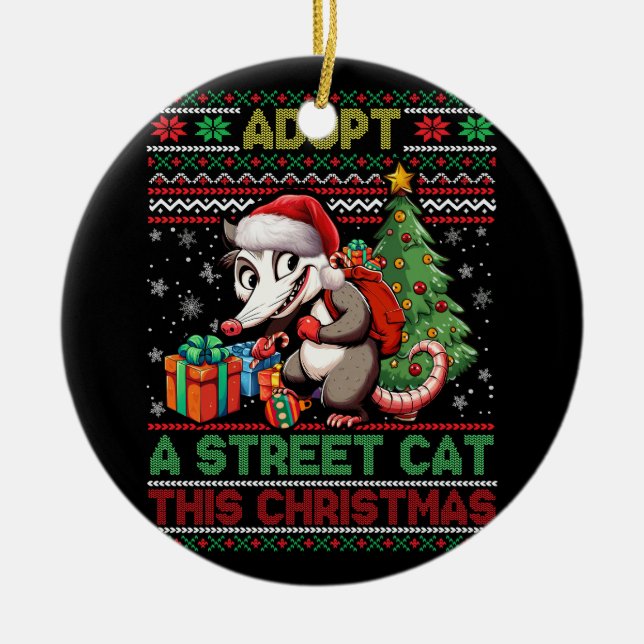 Meme Xmas Adoptierte A Street Cat Santa Opossum Me Keramik Ornament (Vorne)