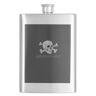 Memento Mori Grauer Totenkopf und Kreuzknochen Flachmann