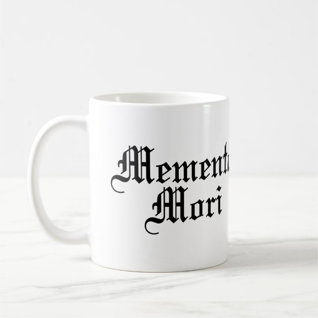 Memento Mori - lateinische Phrase Kaffeetasse (Links)