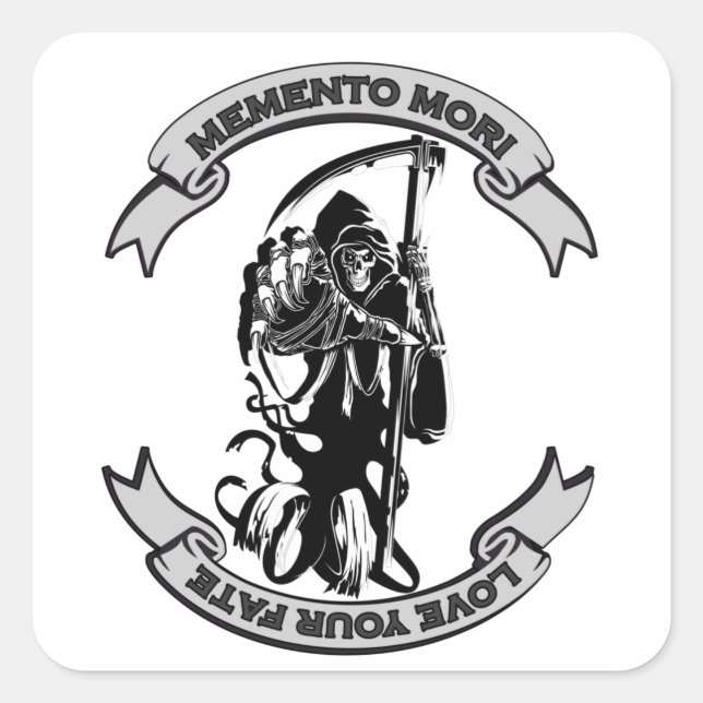MEMENTO MORI Liebe Ihr Schicksal Grimmig Sensenman Quadratischer Aufkleber (Vorderseite)