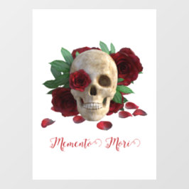 Memento Mori. Schädel mit rote Rosen Fensteraufkleber