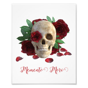 Memento Mori. Schädel mit rote Rosen Fotodruck