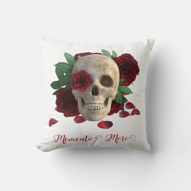 Memento Mori. Schädel mit rote Rosen Kissen (Vorderseite)