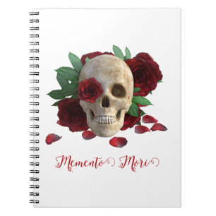 Memento Mori. Schädel mit rote Rosen Notizblock