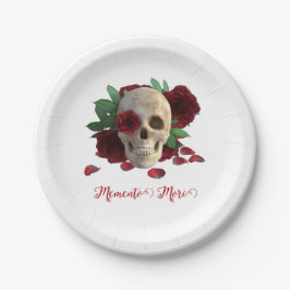 Memento Mori. Schädel mit rote Rosen Pappteller