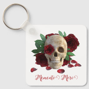Memento Mori. Schädel mit rote Rosen Schlüsselanhänger