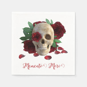 Memento Mori. Schädel mit rote Rosen Serviette