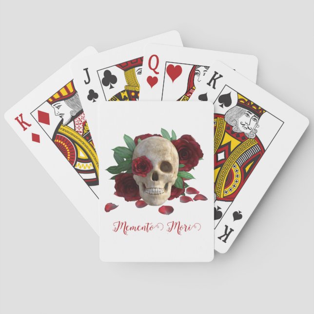 Memento Mori. Schädel mit rote Rosen Spielkarten (Rückseite)