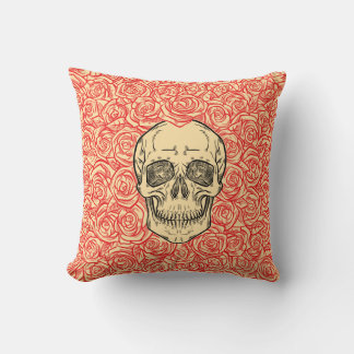 Memento Mori! Schädel und Rose, handgezeichnet Kissen