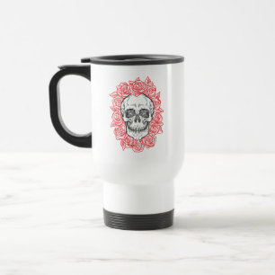 Memento Mori! Schädel und Rose, handgezeichnet Reisebecher