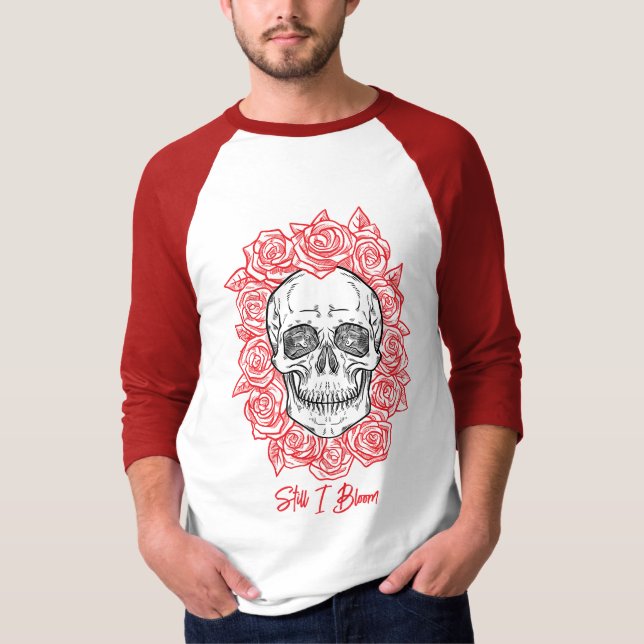 Memento Mori! Schädel und Rose, handgezeichnet T-Shirt (Vorderseite)