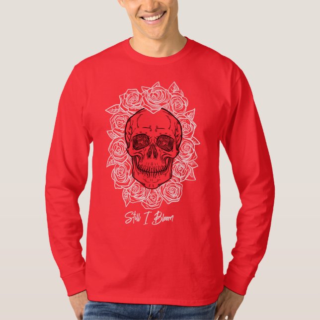 Memento Mori! Schädel und Rose, handgezeichnet T-Shirt (Vorderseite)