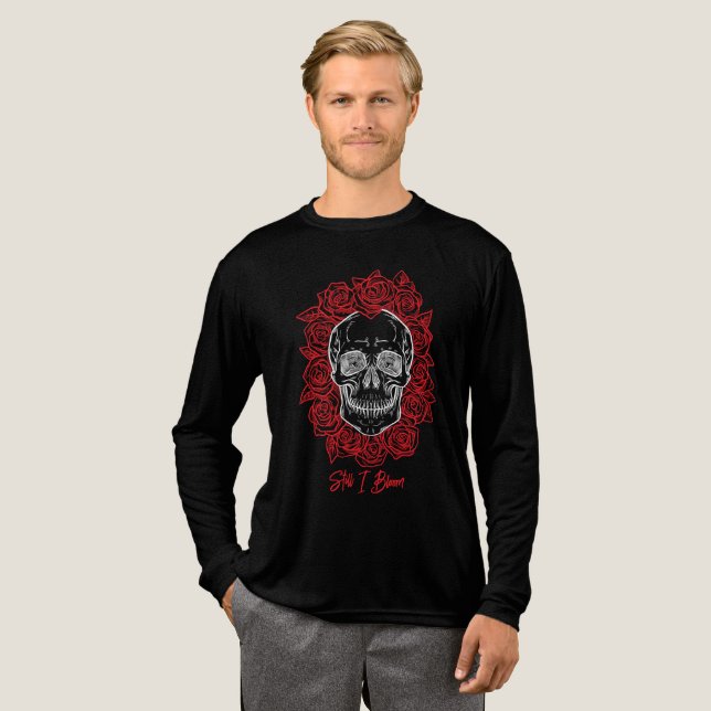 Memento Mori! Schädel und Rose, handgezeichnet Tri-Blend Shirt (Volle Vorderseite)