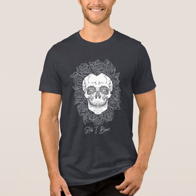 Memento Mori! Schädel und Rose, handgezeichnet Tri-Blend Shirt (Vorderseite)