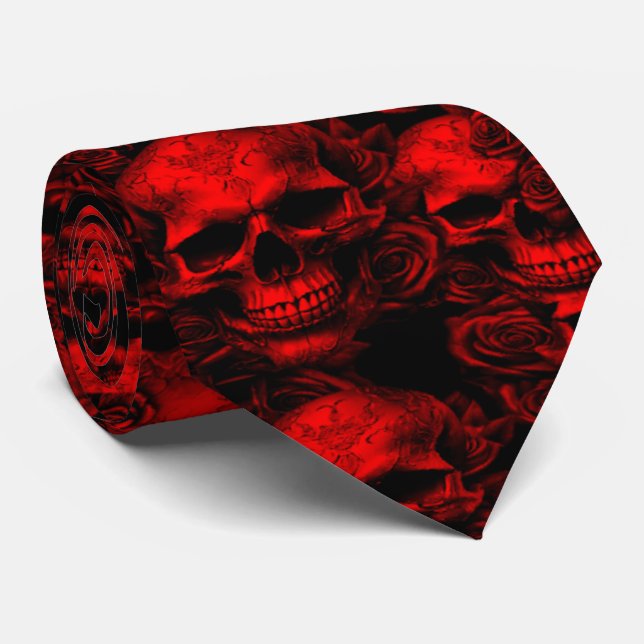 Memento Mori Skulls Rote Krawatte (Gerollt)
