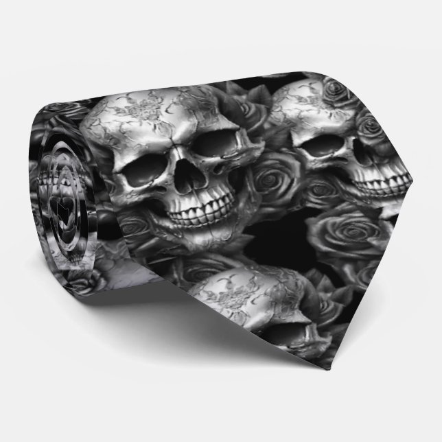 Memento Mori Skulls Silver Krawatte (Gerollt)