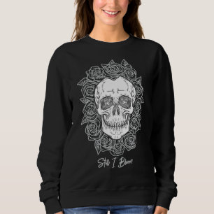 Memento Mori! Totenkopf und Rosen, handgezeichnet Sweatshirt